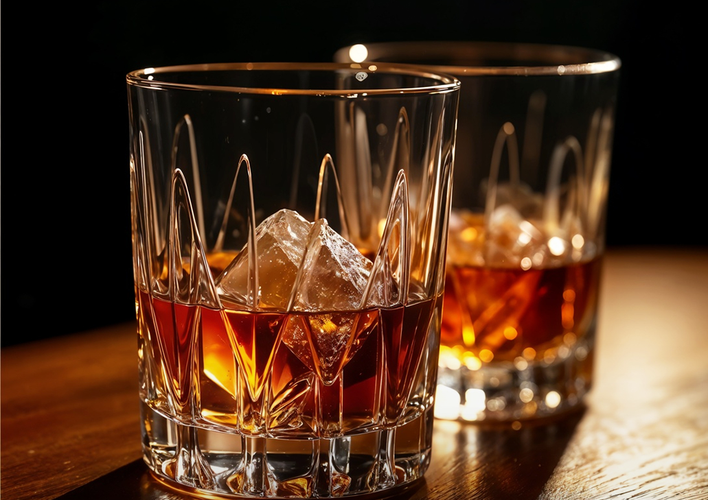 Dos tragos dobles de whisky en las rocas