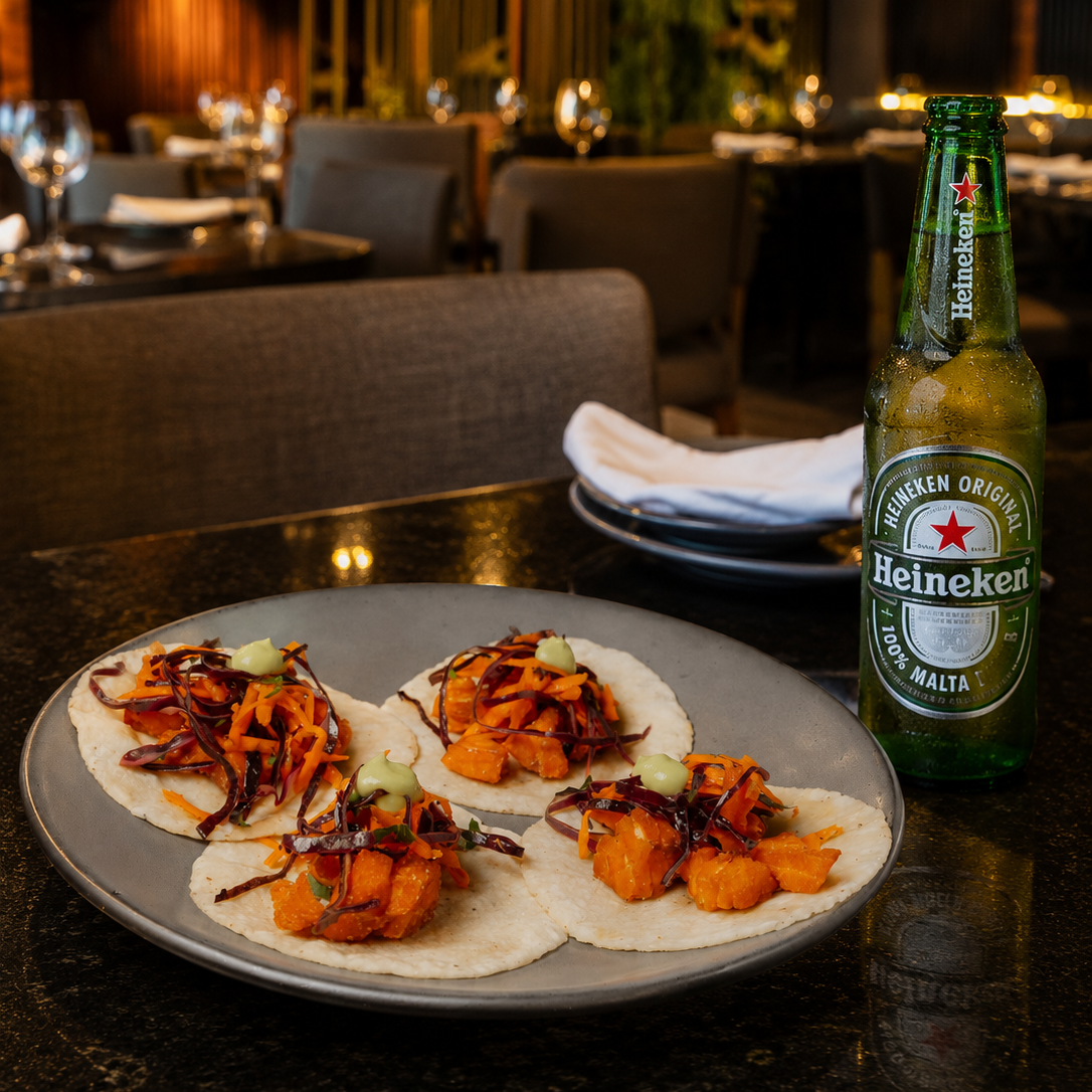 Tacos de salmón con cerveza Heineken
